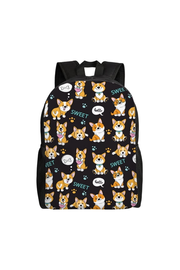 Cute Dogs Corgi Print School Backpack with Laptop Compartment Small Travel Laptop Backpack for Women Men Waterproof College Backpack Simple School Bag