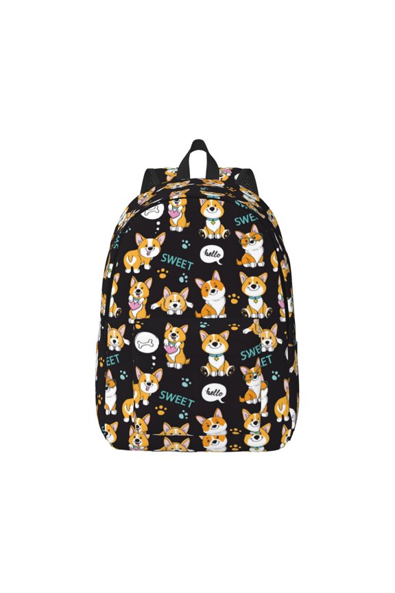Cute Dogs Corgi for Canvas College Laptop Backpack, Durable Rucksack Travel Notebook Bag School Backpack Book Bag for Men Women