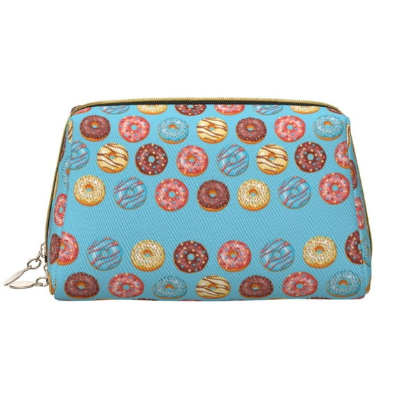 Xecao Cute Donut Print Fashion Makeup PVC Bag Large Capacity Travel Cosmetic Bag for Women Organizer Toiletry Clutch