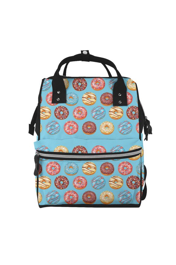 Cute Donut print Large Capacity Nappy Bag is a multi-functional waterproof travel backpack, perfect as a nursing bag or mummy backpack for women
