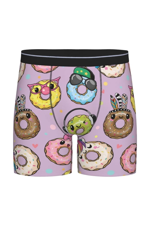 Cute Donuts Print Boxer Briefs for Men's Stretch Moisture-Wicking Underwear, Mid-Rise Classics breathable fabric