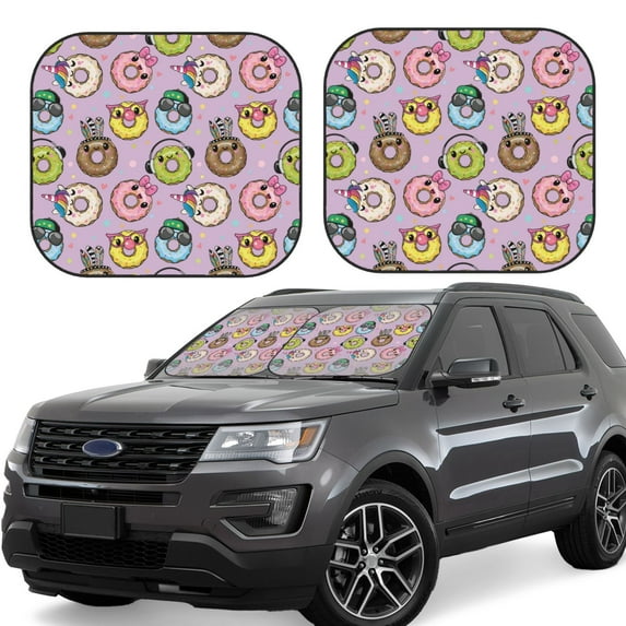 Xecao Cute Donuts for Foldable Car Sun Shades (2-Pack) offer sun protection with an easy-fold design for convenient windshield shading.