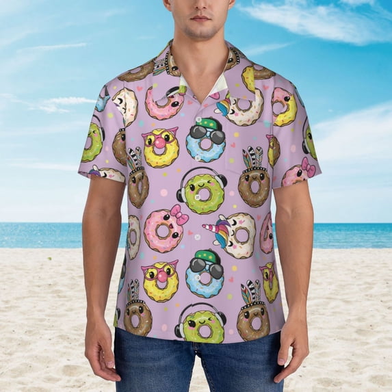 Xecao Cute Donuts print Hawaiian shirt - a stylish short-sleeve button-down for men, perfect for casual beach and tropical outings.
