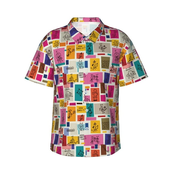 Xecao Cute Doodles print Hawaiian shirt - a stylish short-sleeve button-down for men, perfect for casual beach and tropical outings.