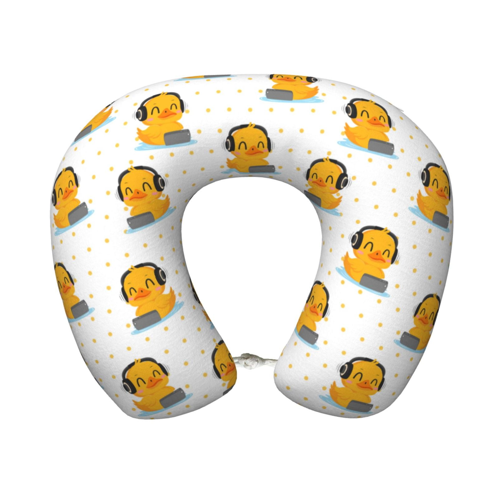 Xecao Cute Duck With Headphone Print Memory Foam Cervical Neck Pillow Versatile U-Shaped Pillows for Home,Office,Camping,Travelling,Soft Washable Cover