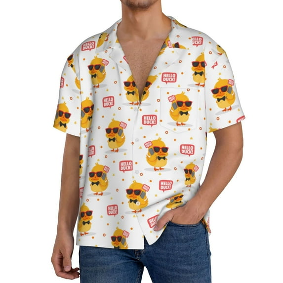 Xecao Cute Duck Men's Casual Short-sleeved Shirt, a button-up collared shirt with a pocket-4X-Large