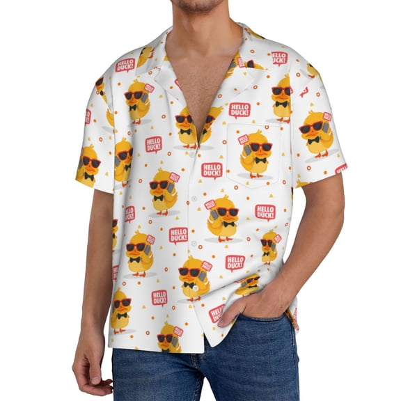 Xecao Cute Duck Men's Casual Short-sleeved Shirt, a button-up collared shirt with a pocket-XX-Large