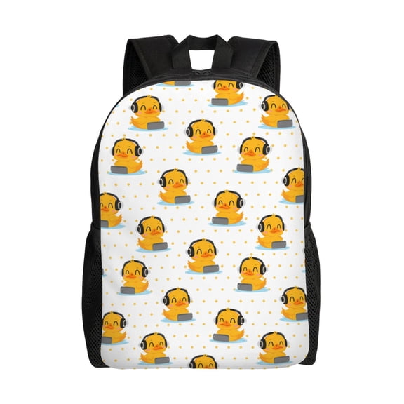 Xecao Cute Duck With Headphone Print School Backpack with Laptop Compartment Small Travel Laptop Backpack for Women Men Waterproof College Backpack Simple School Bag