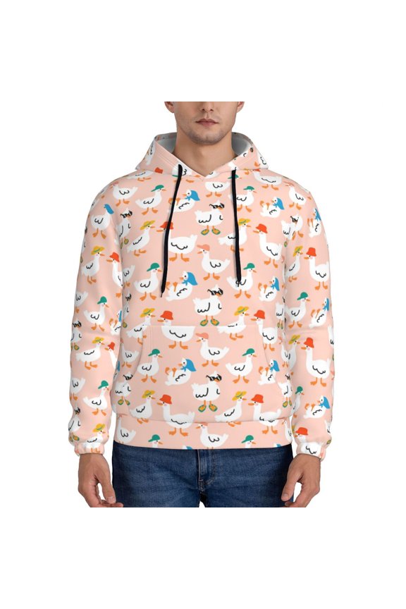 Cute Ducks In Hats Pattern Men's Adult Pullover Hoodie,Hooded Sweatshirt-4X-Large