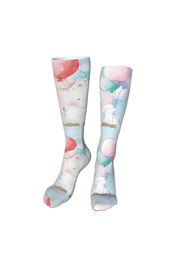 Cute Elephant Print Calf Socks Seamless Toe, Knee High Long Socks, Sports Socks Trouser Socks for Women and Men-One Size