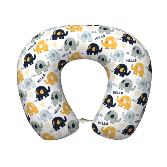 Xecao Cute Elephant Print Memory Foam Cervical Neck Pillow Versatile U-Shaped Pillows for Home,Office,Camping,Travelling,Soft Washable Cover