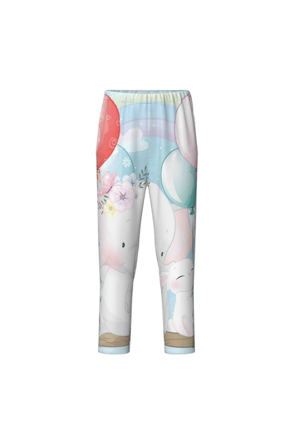 Cute Elephant Print Teenagers' Pajama Pants Long Sleep Pants Soft Elastic Waist Pajama Bottoms Elastic waist with 2 Pockets 5-16 Years-Large