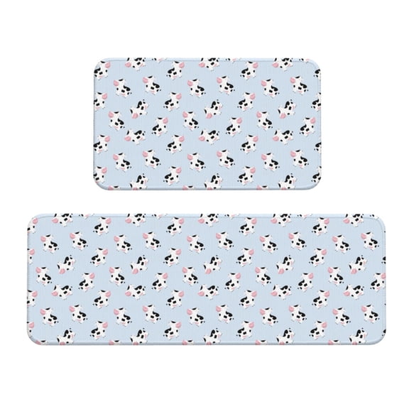 Xecao Cute Farm Cow Patten Kitchen Rugs and Mats Sets,2 Pieces Non-Slip Washable Rugs, Kitchen Mat for Floor,Suit for Kitchen Decor and Accessories