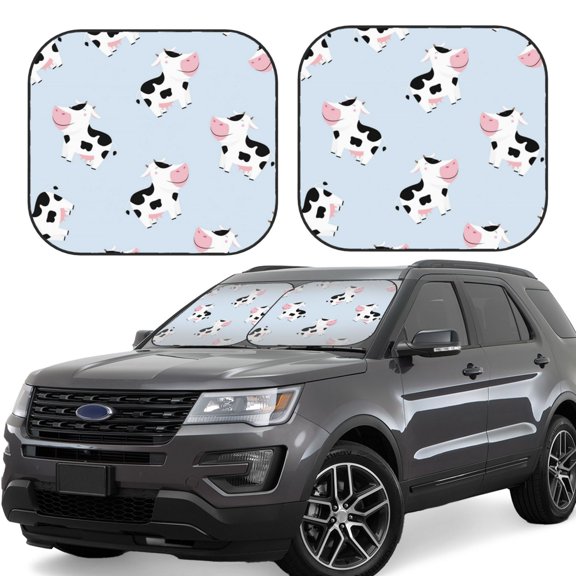 Xecao Cute Farm Cow for Foldable Car Sun Shades (2-Pack) offer sun protection with an easy-fold design for convenient windshield shading.