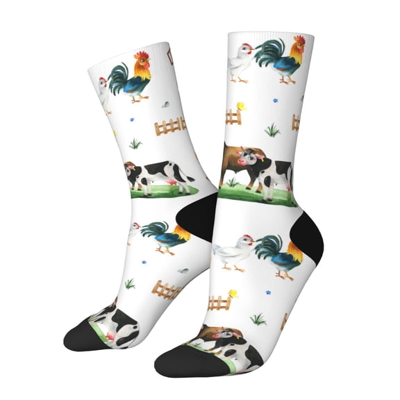 Xecao Cute Farm Pattern Sport Socks for Women and Men Crew Socks Sporty Calf Socks Casual Socks