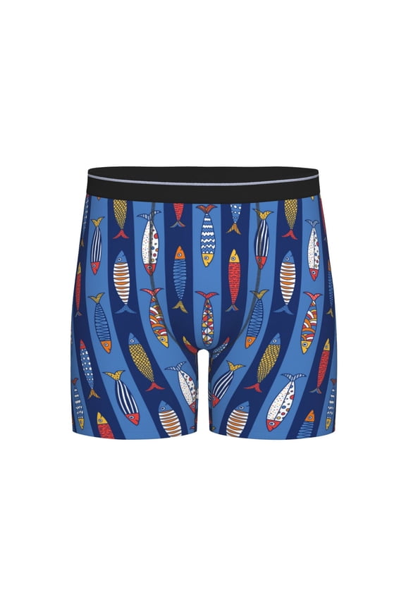 Cute Fish Print Boxer Briefs for Men's Stretch Moisture-Wicking Underwear, Mid-Rise Classics breathable fabric