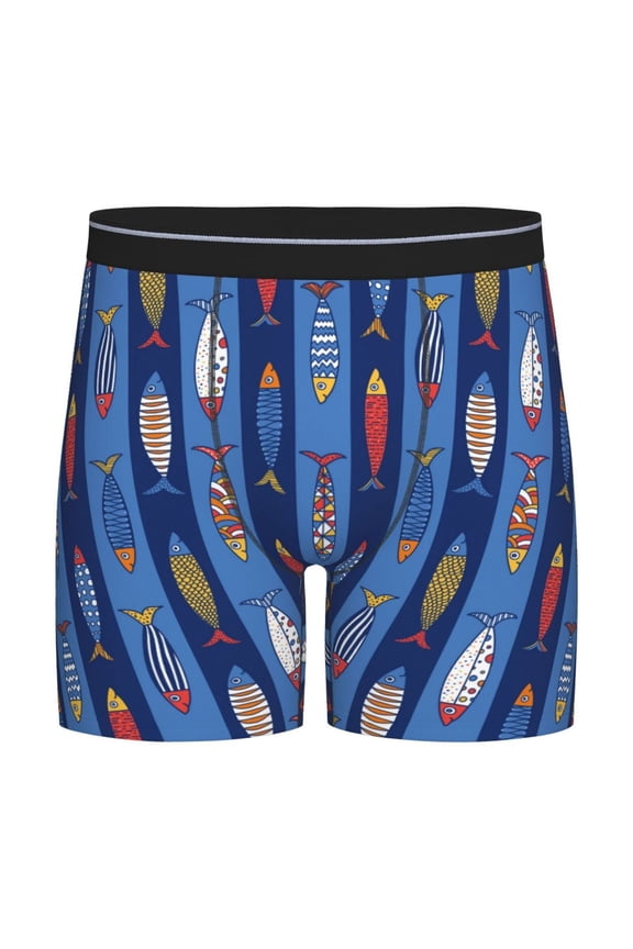 Cute Fish Print Boxer Briefs for Men's Stretch Moisture-Wicking Underwear, Mid-Rise Classics breathable fabric