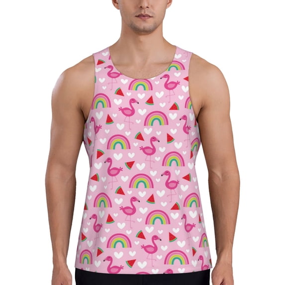 Xecao Cute Flamingo Men's Tank Top Workout Quick Dry Sleeveless Gym Jogging Muscle Shirts Summer Swim Beach Tops