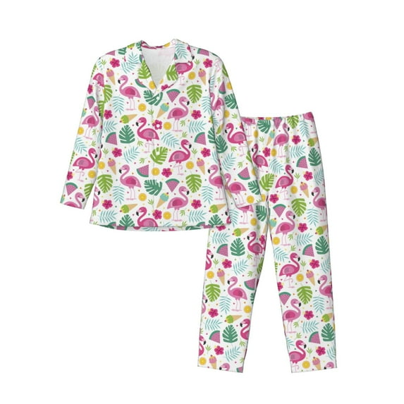 Xecao Cute Flamingo Print Pajamas Set Mens Pajamas Long Sleeve Loungewear Two-Piece Sleepwear Button-Down Pjs Set,2PJS-Medium