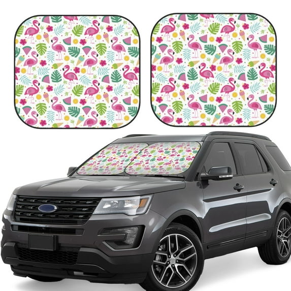 Xecao Cute Flamingo for Foldable Car Sun Shades (2-Pack) offer sun protection with an easy-fold design for convenient windshield shading.