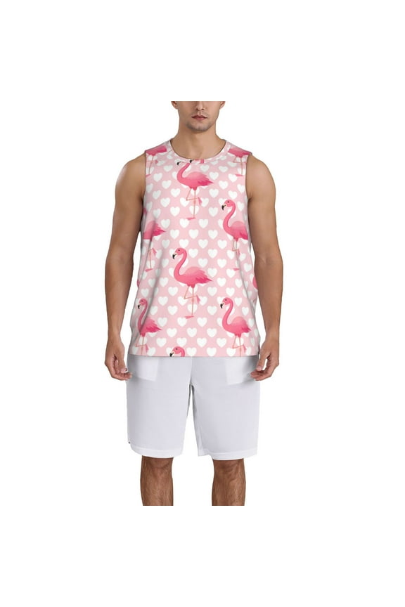 Cute Flamingo with Heart print basketball shirt for both men and women, a unisex basketball jersey perfect for theme parties-Large