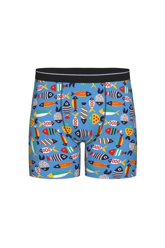 Cute Flat Fish Print Boxer Briefs for Men's Stretch Moisture-Wicking Underwear, Mid-Rise Classics breathable fabric