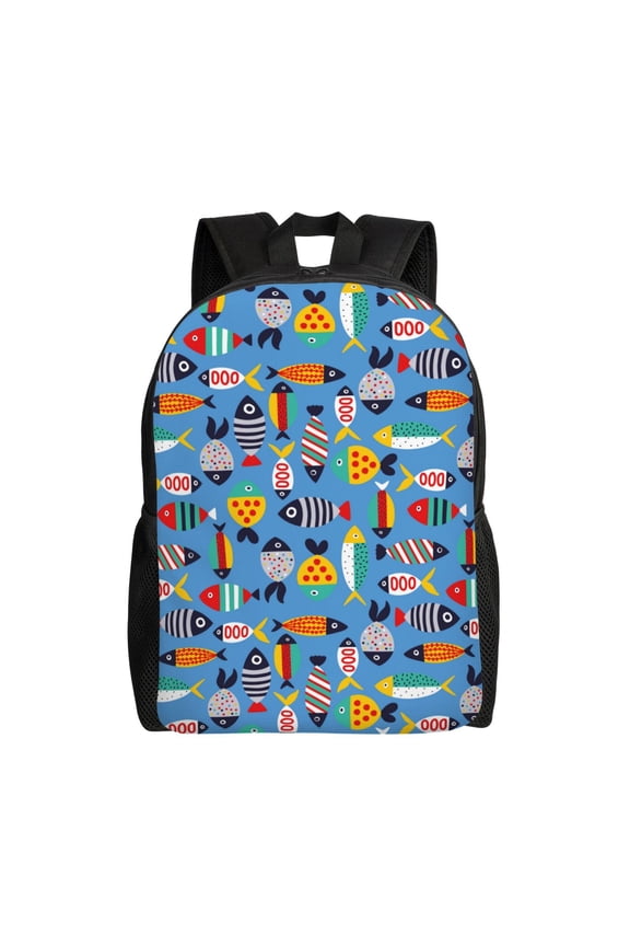 Cute Flat Fish Print School Backpack with Laptop Compartment Small Travel Laptop Backpack for Women Men Waterproof College Backpack Simple School Bag