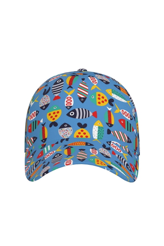 Cute Flat Fish for Baseball Cap: Unisex, crafted from classic polyester twill fabric, featuring a soft unconstructed design