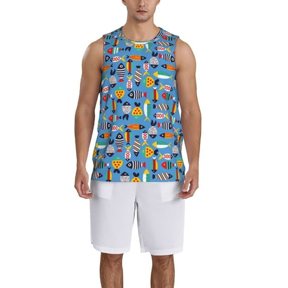 Xecao Cute Flat Fish print basketball shirt for both men and women, a unisex basketball jersey perfect for theme parties-Medium