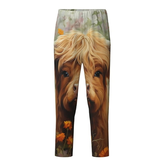 Xecao Cute Floral Cow Print Teenagers' Pajama Pants Long Sleep Pants Soft Elastic Waist Pajama Bottoms Elastic waist with 2 Pockets 5-16 Years-XS(5-6)