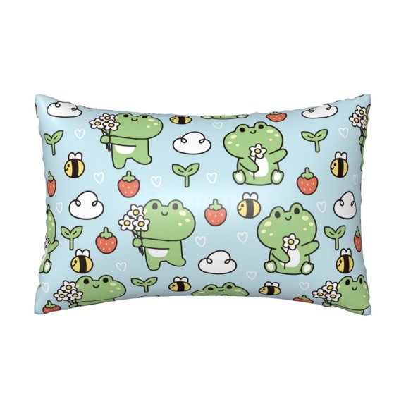 Xecao Cute Floral Frog Pattern Satin Pillowcases for Hair and Skin, Luxurious and Silky Pillow Cases with Envelope Closure, 20x30 Inches