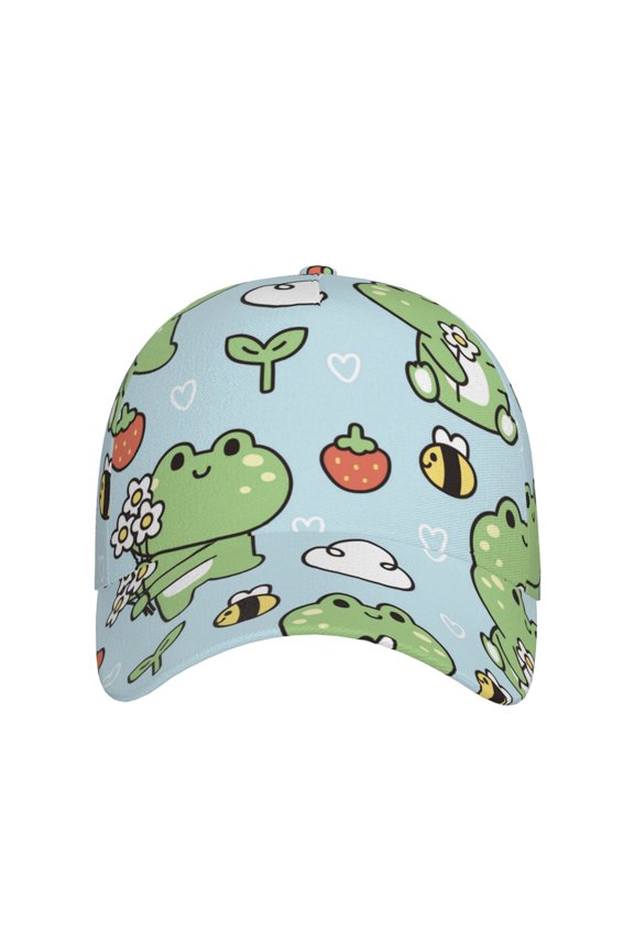 Cute Floral Frog for Baseball Cap: Unisex, crafted from classic polyester twill fabric, featuring a soft unconstructed design