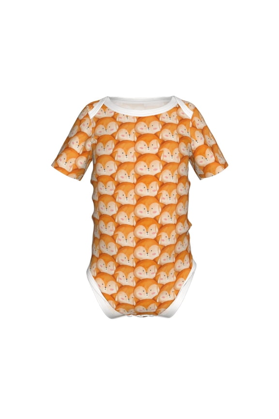 Cute Fox Faces Pattern Pattern Baby Climbing Bodysuit Short Sleeve Onesie Unisex 0-12 Months Baby Shirt Newborn Outfits Crotch snap design-18 Months