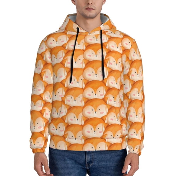 Xecao Cute Fox Faces Pattern Pattern Men's Adult Pullover Hoodie,Hooded Sweatshirt-Small