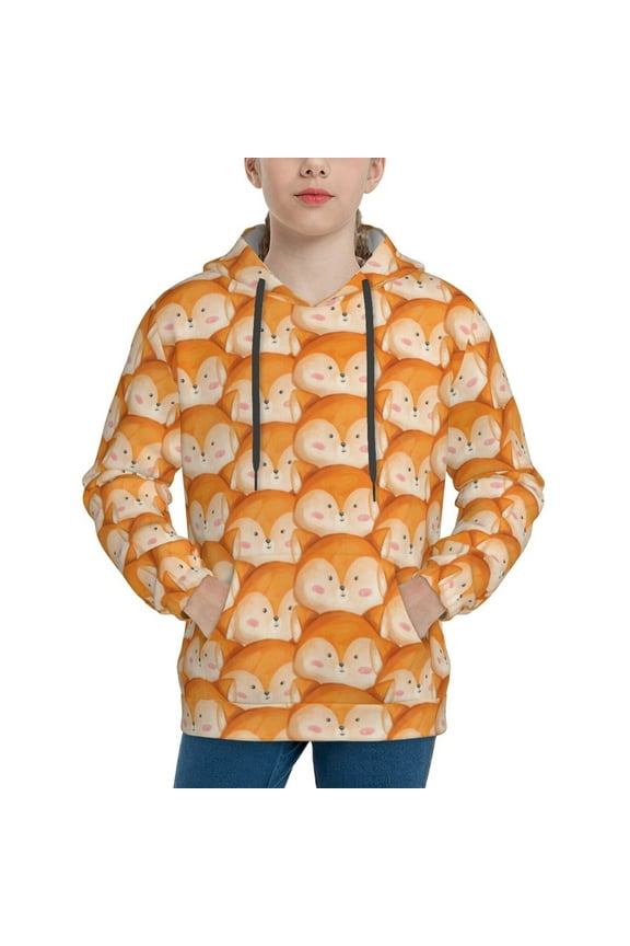Cute Fox Faces Pattern Print Youth Hoodie Sweatshirt,Boys Hoodies,Essentials Hoodie-Small