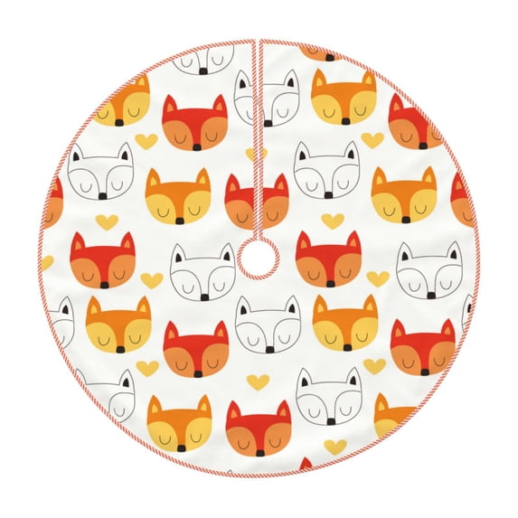 Xecao Cute Fox with Heart Pattern Christmas Tree Skirt Round Xmas Tree Mat Base Cover for Holiday Home Decorations-30"