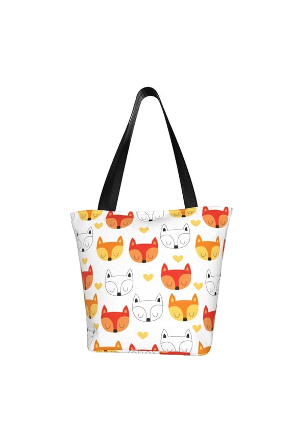 Cute Fox with Heart for Tote Bag for Women -Tote Shoulder Bag with A Little Pocket Inside, Perfect for Travel and Work.