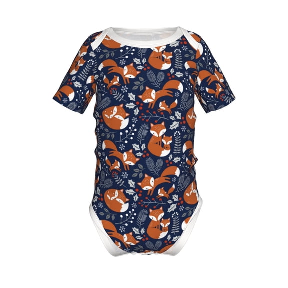 Xecao Cute Foxes Pattern Baby Climbing Bodysuit Short Sleeve Onesie Unisex 0-12 Months Baby Shirt Newborn Outfits Crotch snap design-2 Years