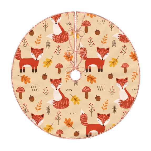 Xecao Cute Foxes Pattern Christmas Tree Skirt Round Xmas Tree Mat Base Cover for Holiday Home Decorations-48"