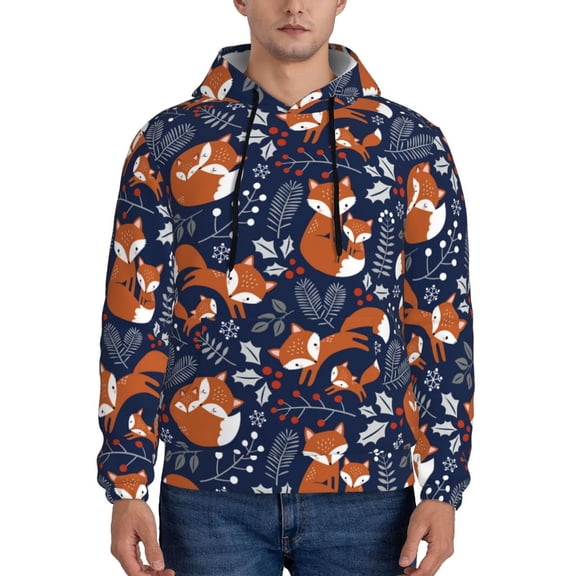 Xecao Cute Foxes Pattern Men's Adult Pullover Hoodie,Hooded Sweatshirt-Large