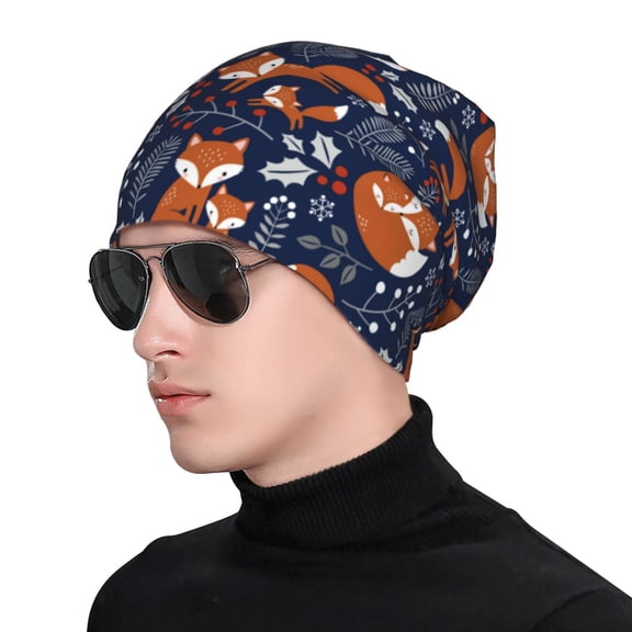 Xecao Cute Foxes Print Beanie Knitted Hat for Men Women, Winter Fashion Knit Cuffed Caps Unisex