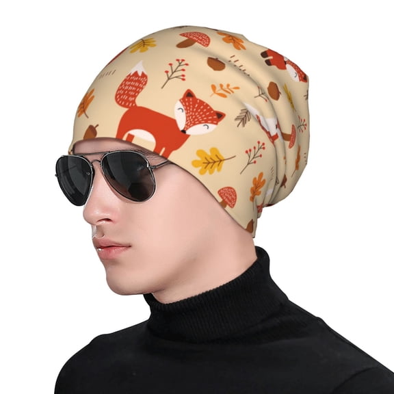 Xecao Cute Foxes Print Beanie Knitted Hat for Men Women, Winter Fashion Knit Cuffed Caps Unisex