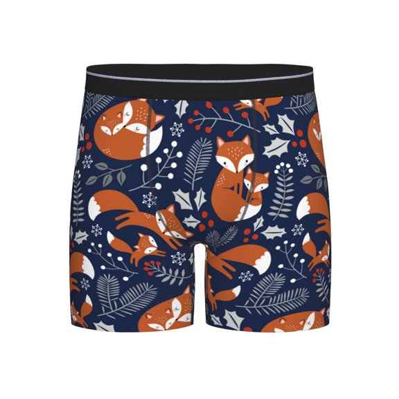 Xecao Cute Foxes Print Boxer Briefs for Men's Stretch Moisture-Wicking Underwear, Mid-Rise Classics breathable fabric