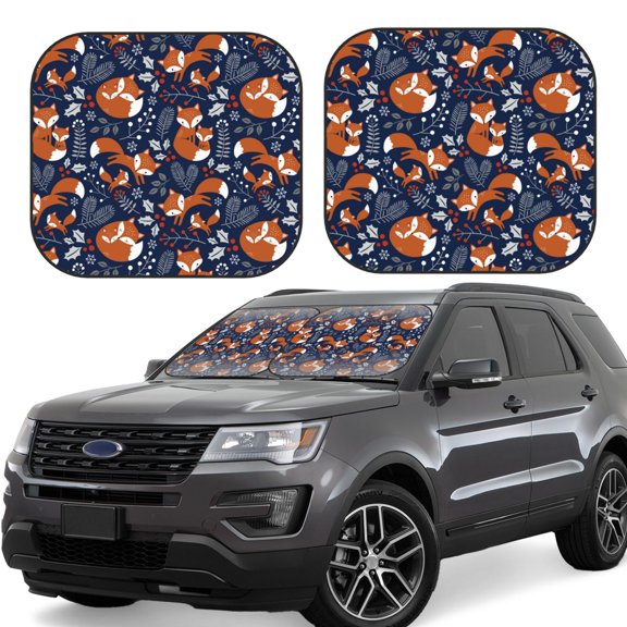 Xecao Cute Foxes for Foldable Car Sun Shades (2-Pack) offer sun protection with an easy-fold design for convenient windshield shading.