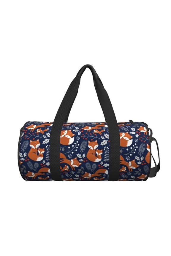 Cute Foxes print Round Travel Duffel Bag is a foldable gym bag with an inner pocket, perfect for travel sports