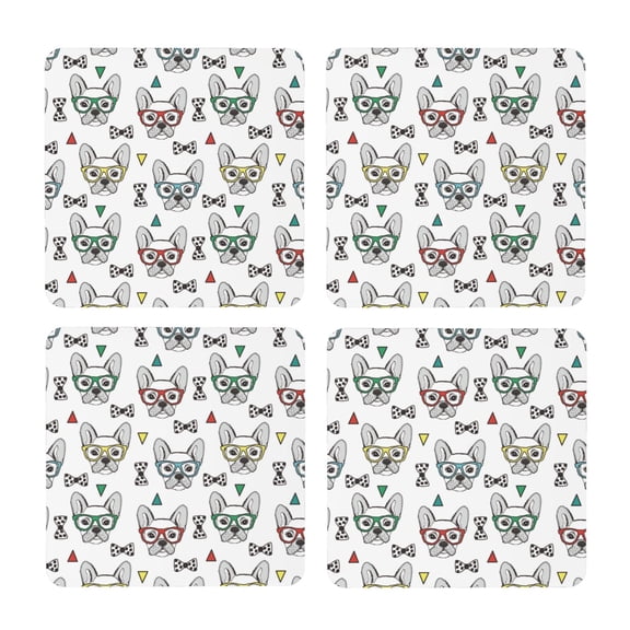 Xecao Cute French Bulldog for MDF Cork Coaster 4 Pcs,Drink Coasters,Suit for House Warming Gifts New Home ,Coffee Table Decor-Square