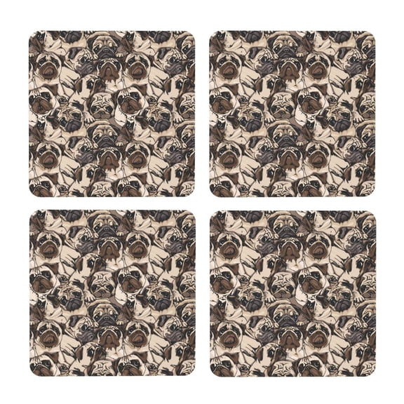 Xecao Cute French Bulldog for MDF Cork Coaster 4 Pcs,Drink Coasters,Suit for House Warming Gifts New Home ,Coffee Table Decor-Square