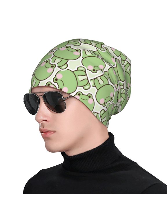 Cute Frog Print Beanie Knitted Hat for Men Women, Winter Fashion Knit Cuffed Caps Unisex