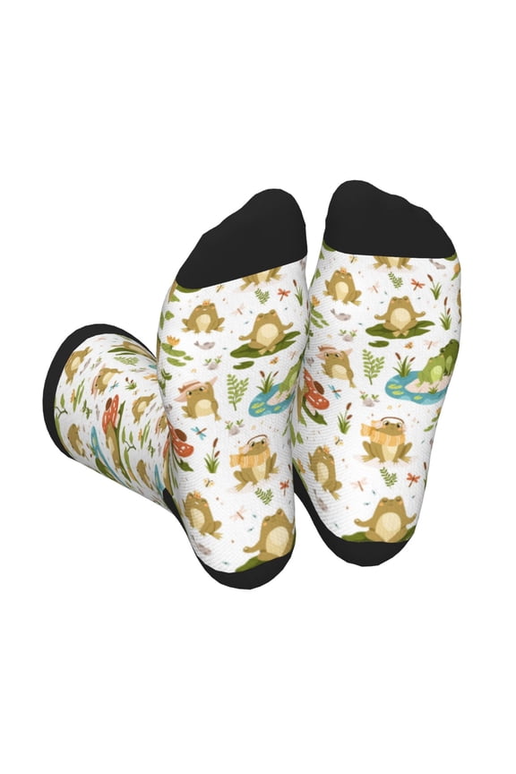 Cute Frog Print Crew Socks for Men and Women, Men's Soft Moisture-wicking Sock