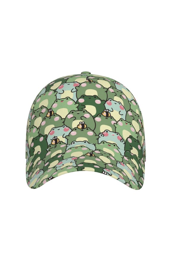 Cute Frog for Baseball Cap: Unisex, crafted from classic polyester twill fabric, featuring a soft unconstructed design